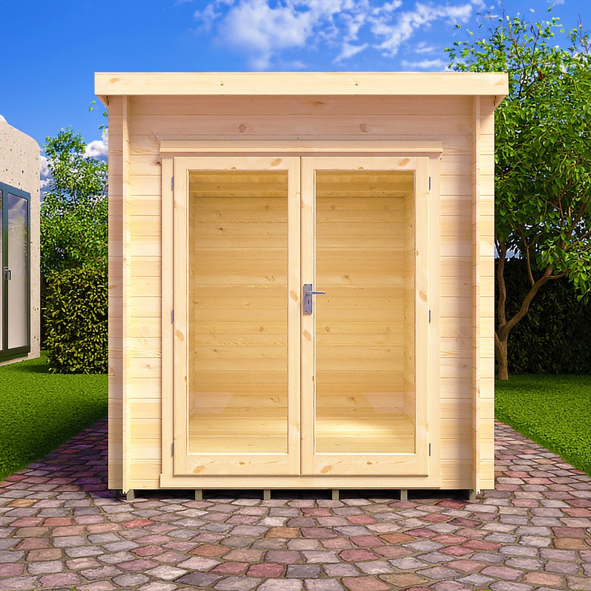 Shire Emneth 6' 10" x 9' 9" Pent Log Cabin - Premium 19mm Cladding Log Clad