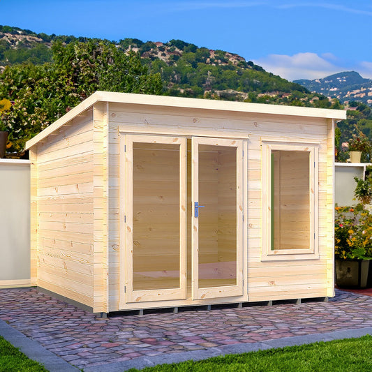 Shire Emneth 9' 9" x 9' 9" Pent Log Cabin - Premium 19mm Cladding Log Clad