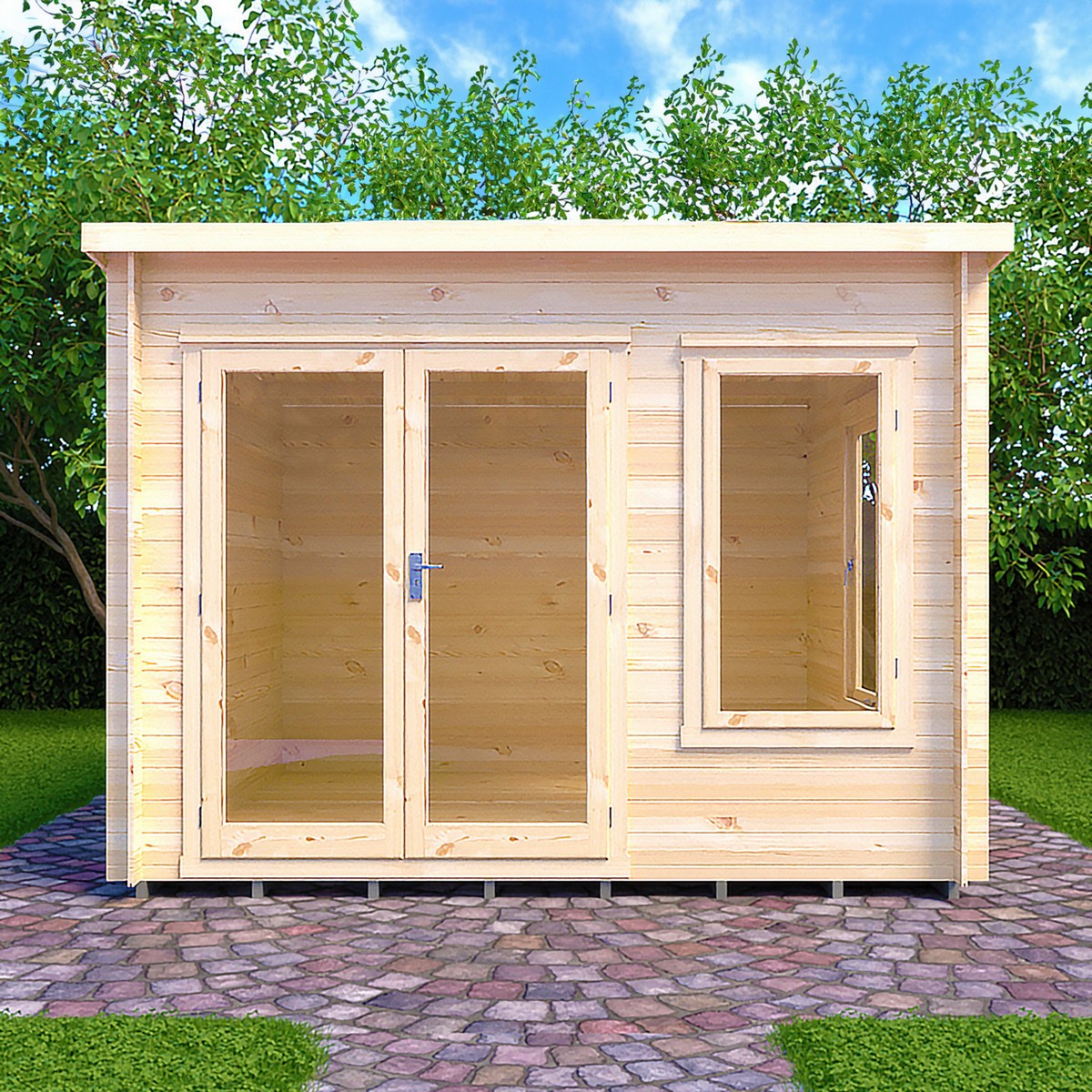 Shire Emneth 9' 9" x 9' 9" Pent Log Cabin - Premium 19mm Cladding Log Clad
