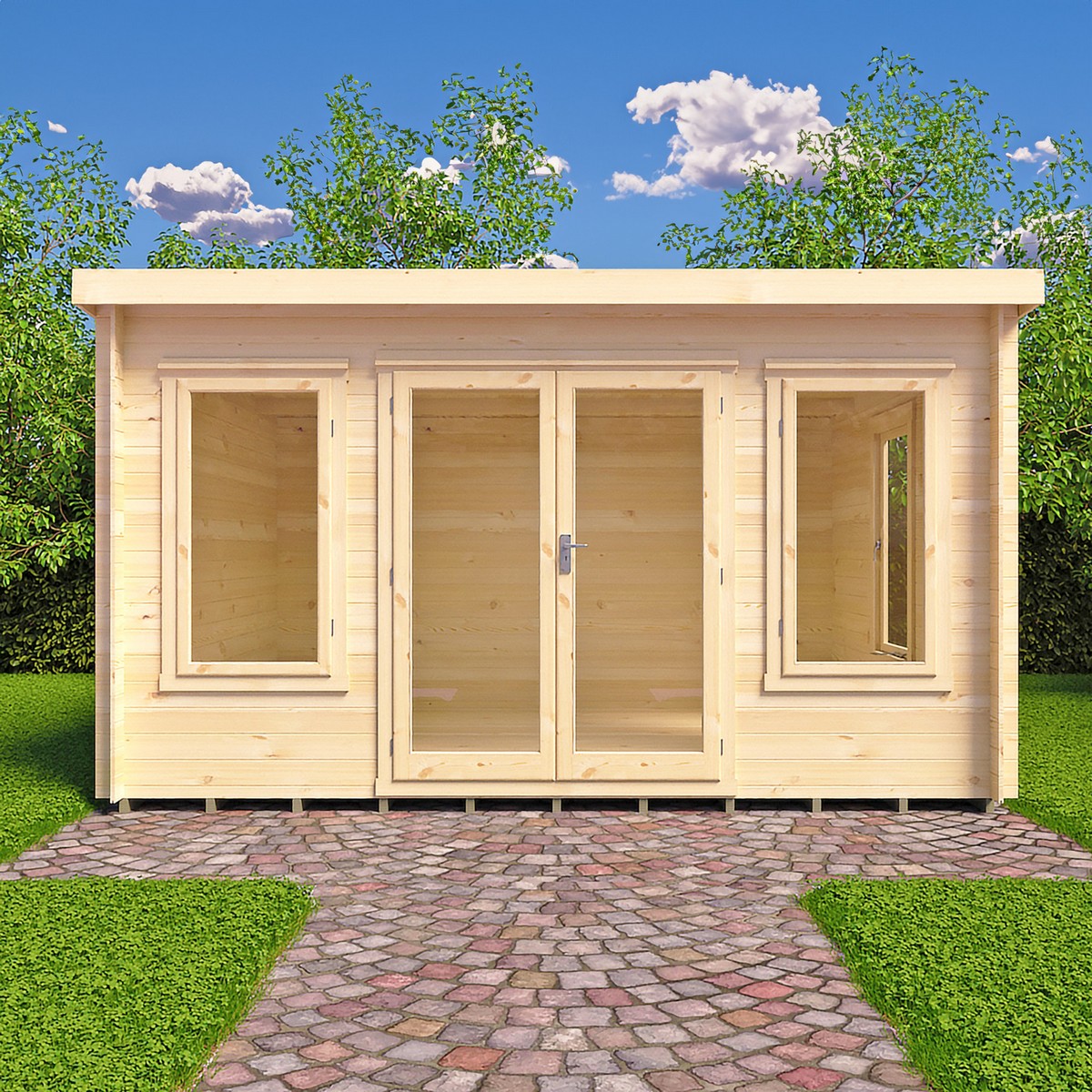 Shire Emneth 12' 9" x 9' 9" Pent Log Cabin - Premium 19mm Cladding Log Clad