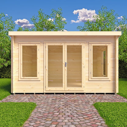 Shire Emneth 12' 9" x 9' 9" Pent Log Cabin - Premium 19mm Cladding Log Clad