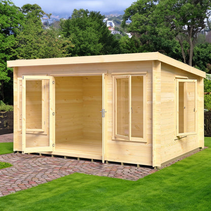 Shire Emneth 12' 9" x 9' 9" Pent Log Cabin - Premium 19mm Cladding Log Clad