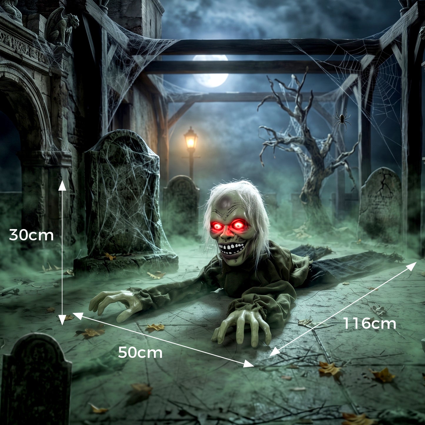 Animated Crawling Zombie Halloween Decoration - 116cm