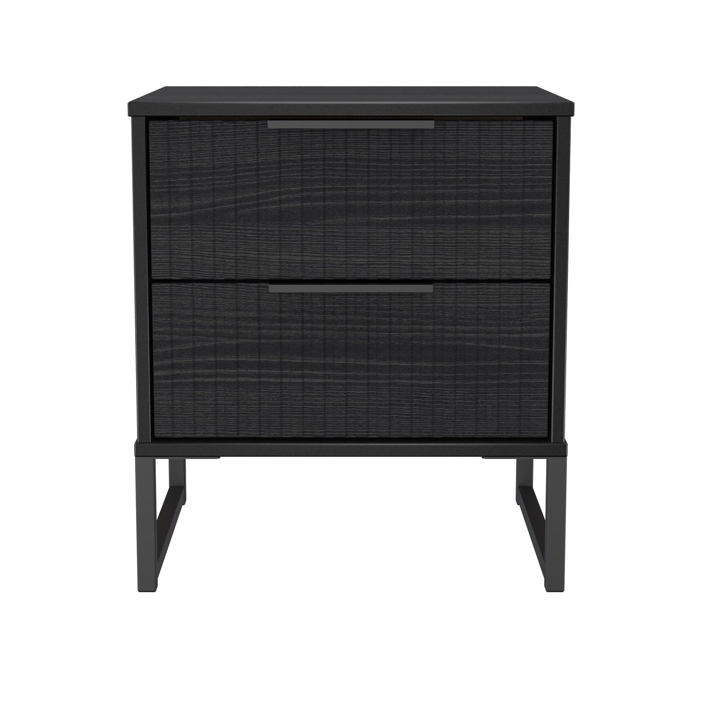 Fluted Bedside Table Black 2 Drawers 60cm