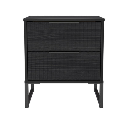 Fluted Bedside Table Black 2 Drawers 60cm