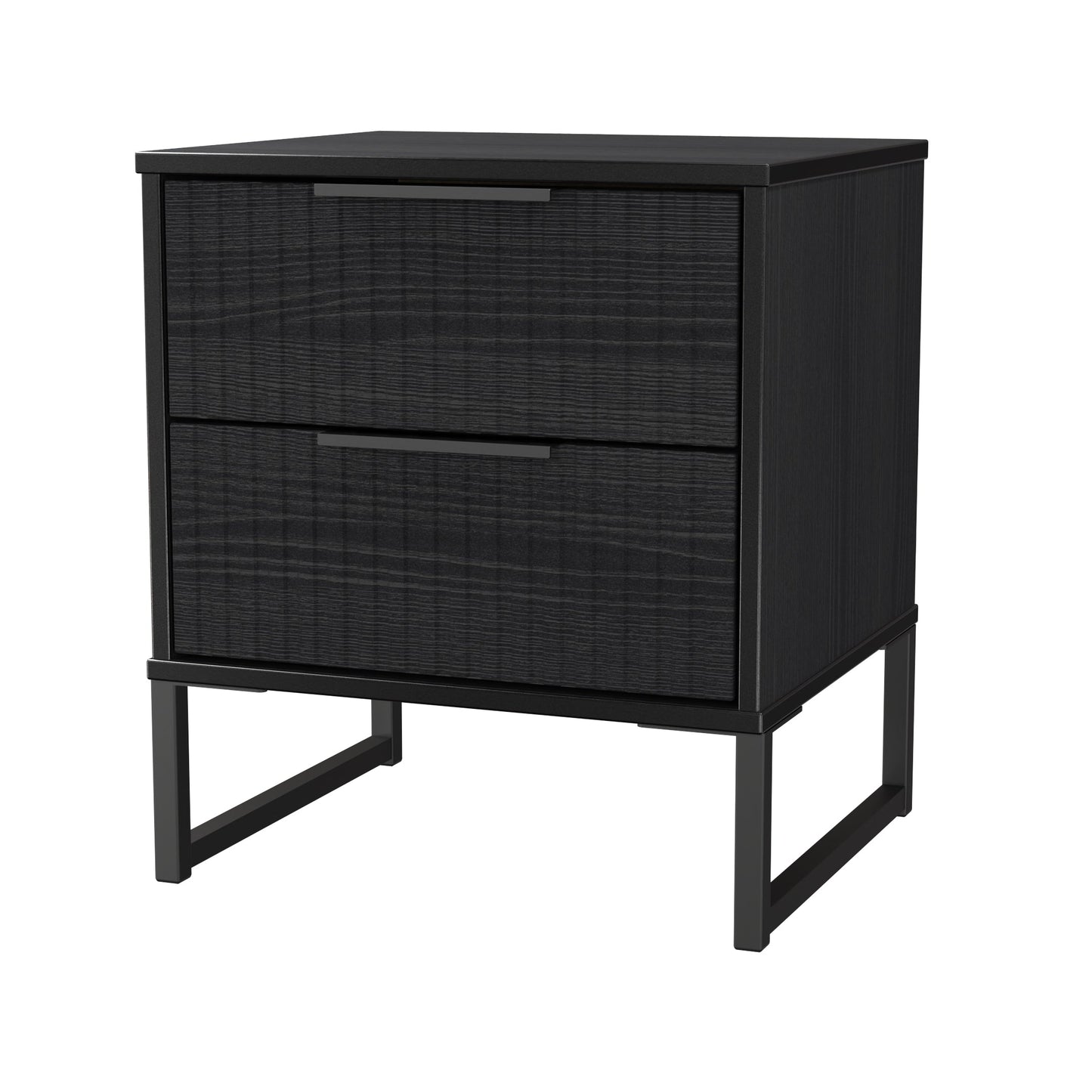 Fluted Bedside Table Black 2 Drawers 60cm