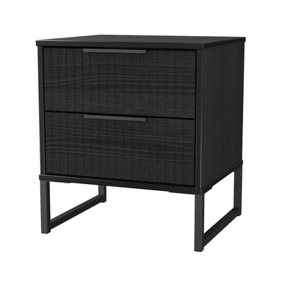Fluted Bedside Table Black 2 Drawers 60cm