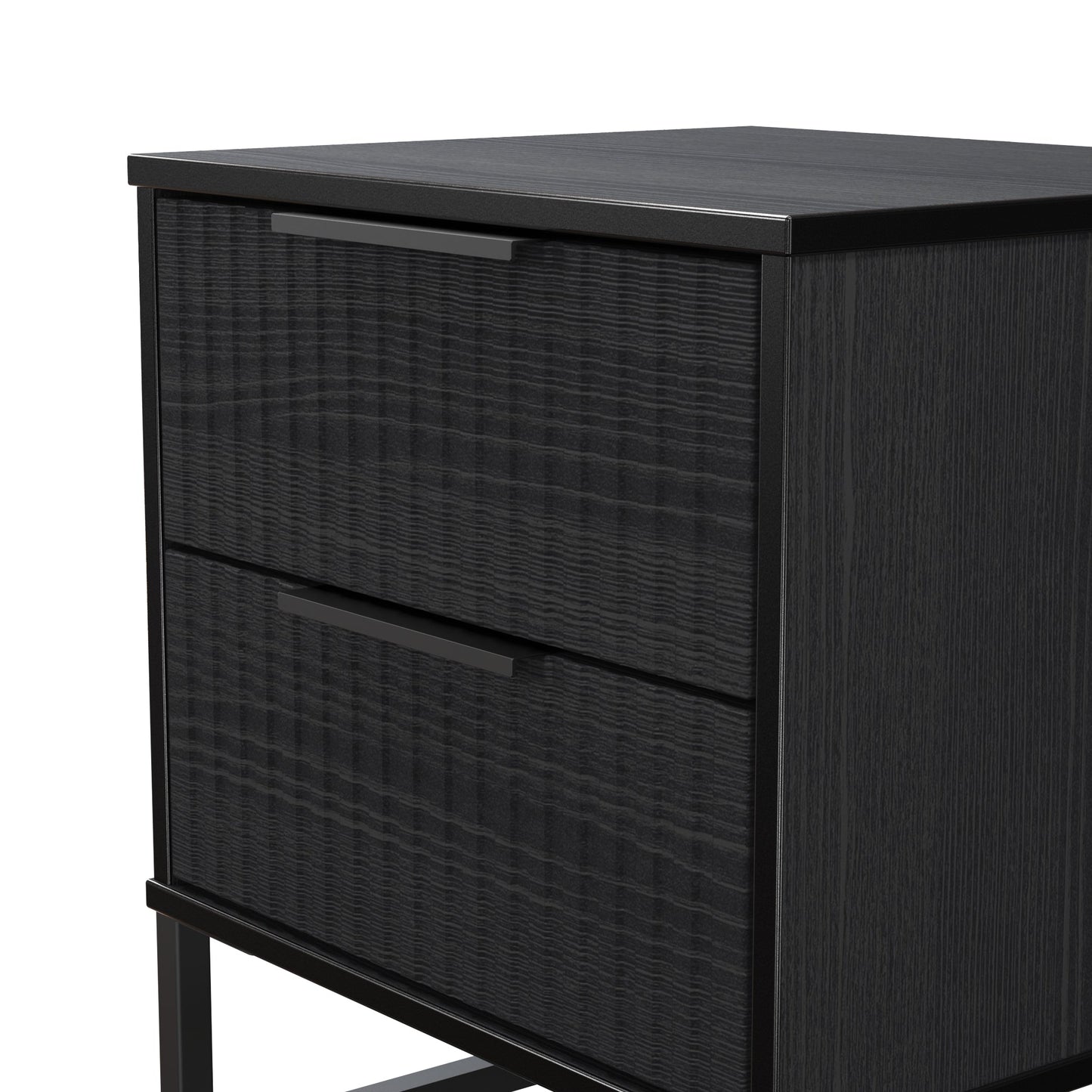 Fluted Bedside Table Black 2 Drawers 60cm