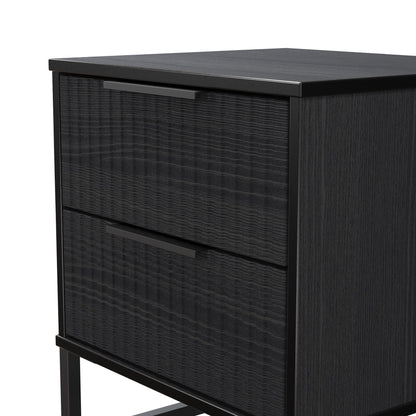 Fluted Bedside Table Black 2 Drawers 60cm