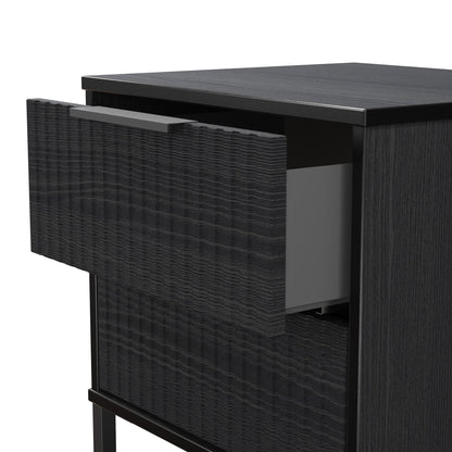 Fluted Bedside Table Black 2 Drawers 60cm