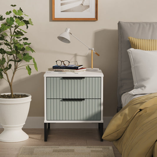 Fluted Bedside Table Teal & White 2 Drawers 60cm