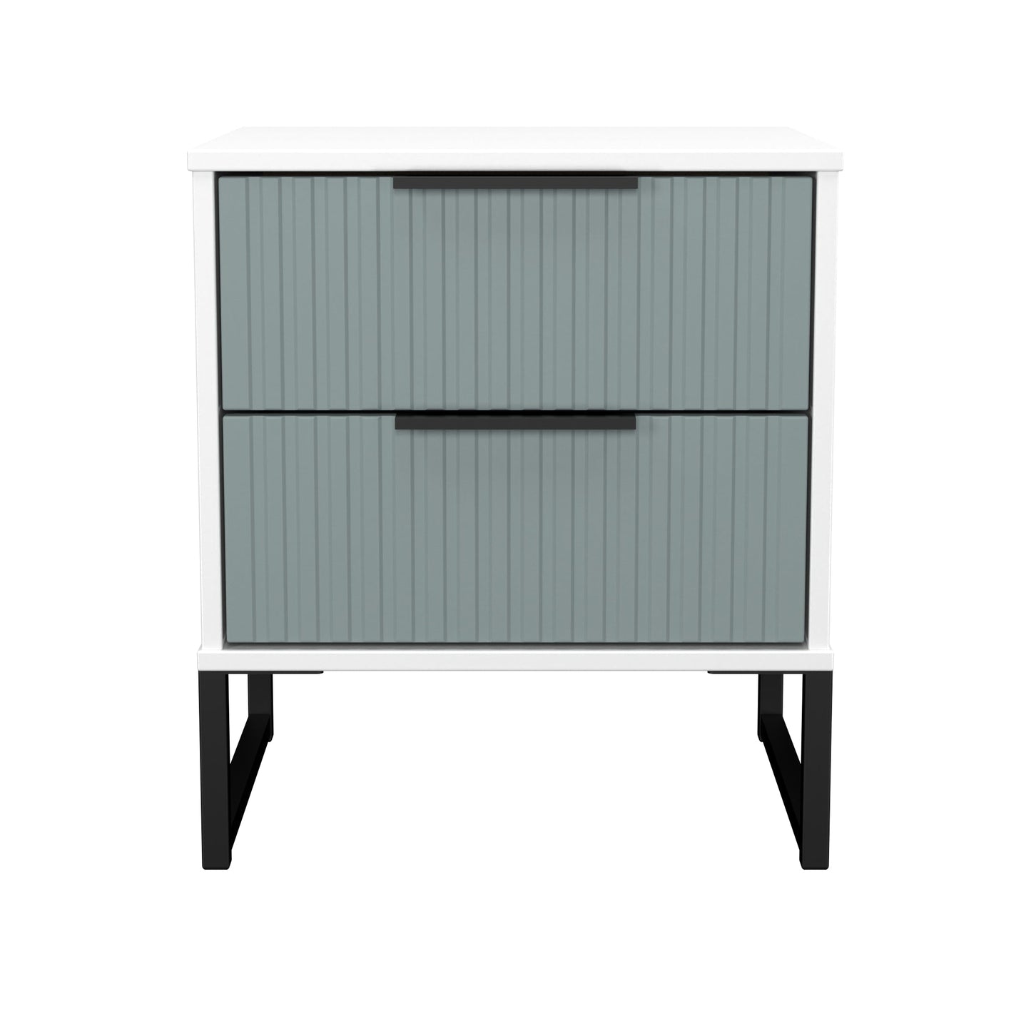 Fluted Bedside Table Teal & White 2 Drawers 60cm