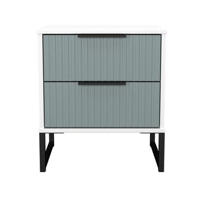 Fluted Bedside Table Teal & White 2 Drawers 60cm