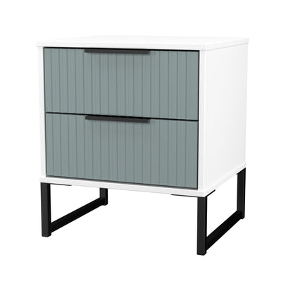 Fluted Bedside Table Teal & White 2 Drawers 60cm