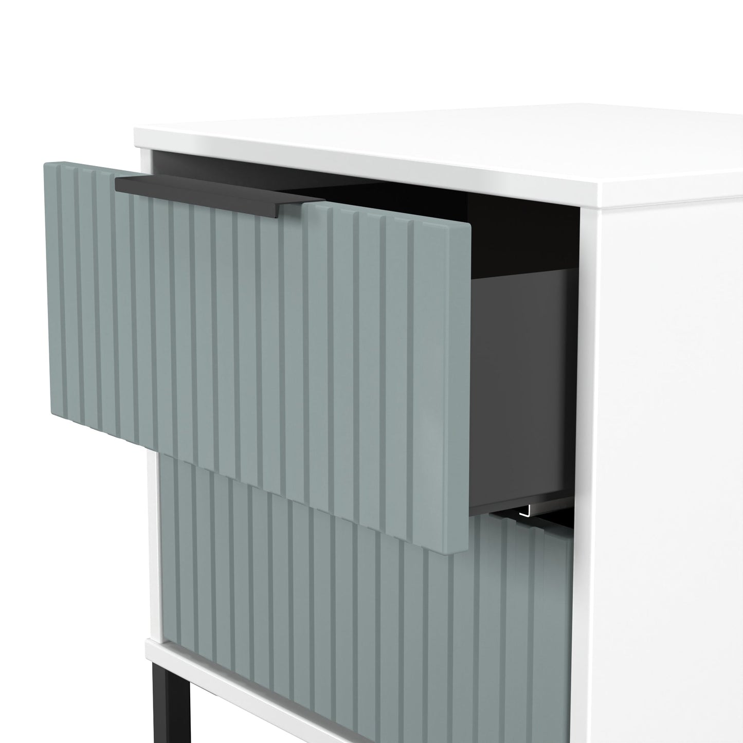 Fluted Bedside Table Teal & White 2 Drawers 60cm