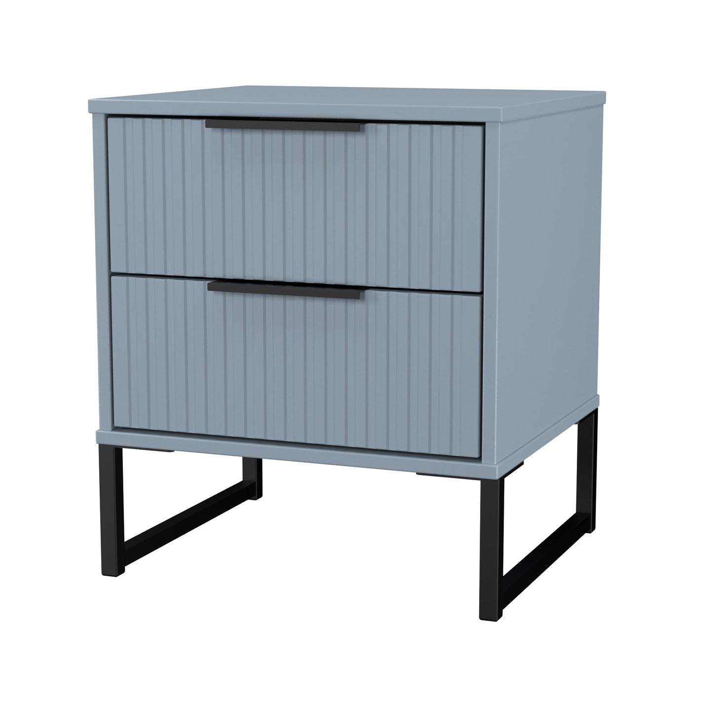 Fluted Bedside Table Light Blue 2 Drawers 60cm