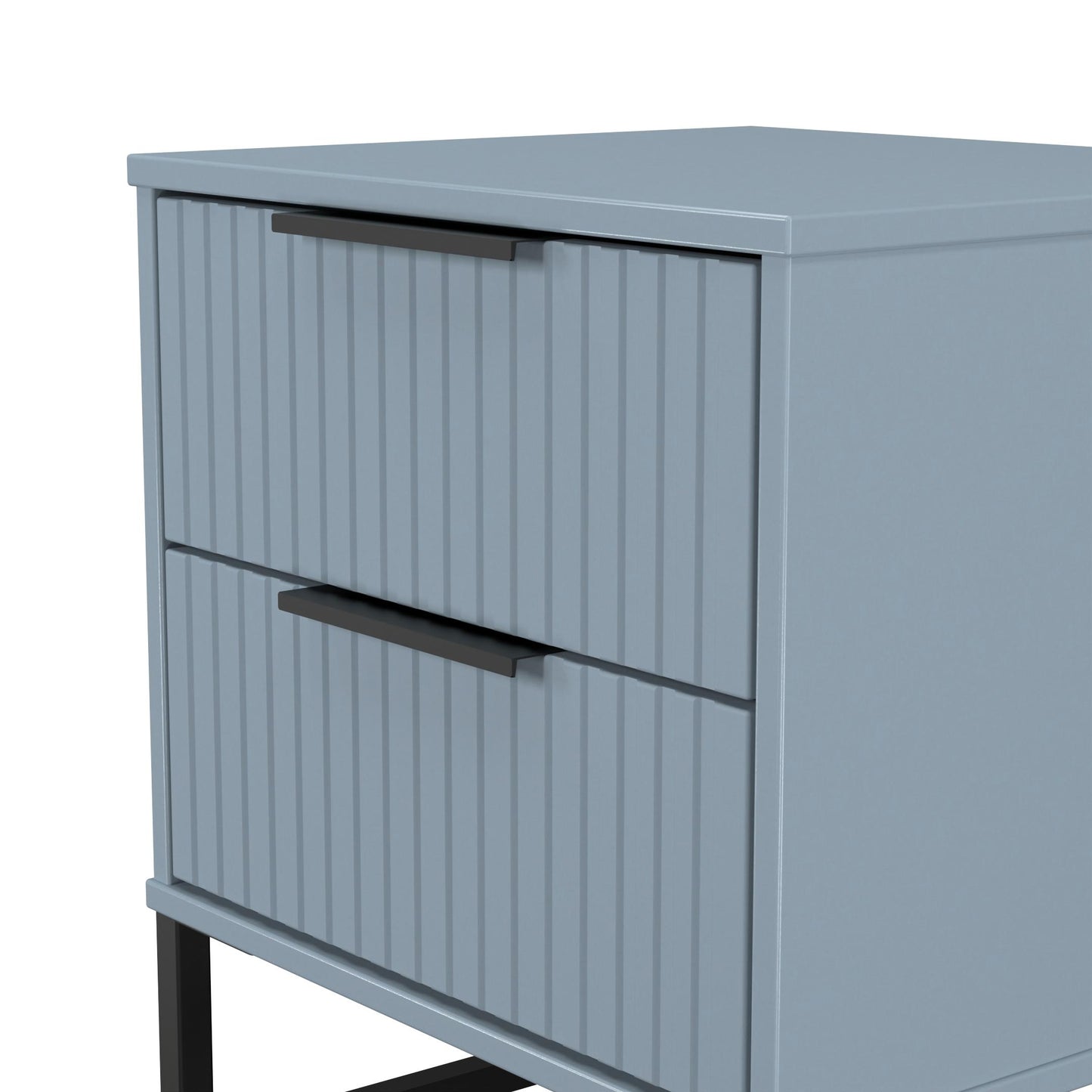 Fluted Bedside Table Light Blue 2 Drawers 60cm