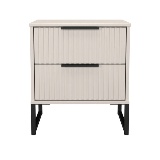 Fluted Bedside Table Off-White 2 Drawers 60cm