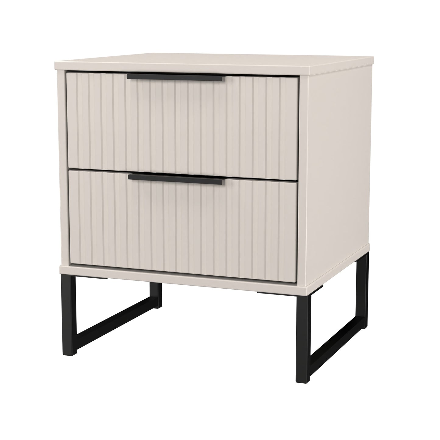 Fluted Bedside Table Off-White 2 Drawers 60cm