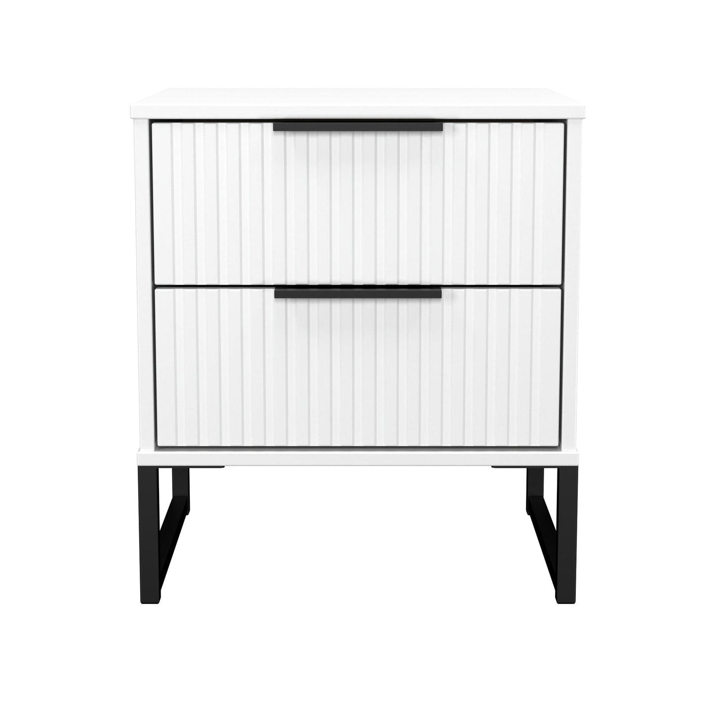 Fluted Bedside Table White 2 Drawers 60cm