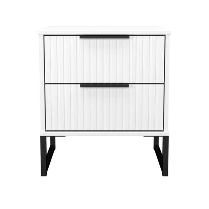 Fluted Bedside Table White 2 Drawers 60cm