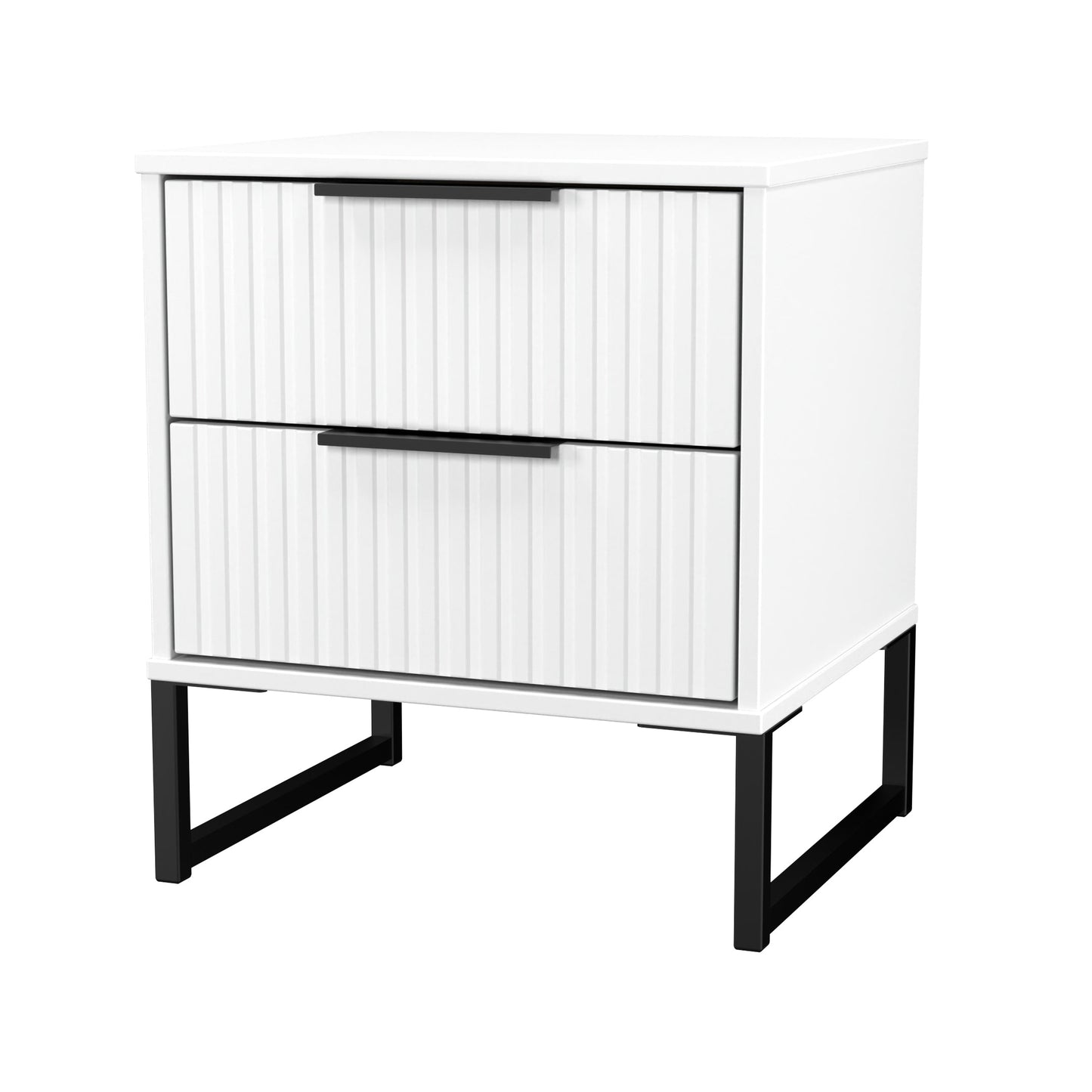 Fluted Bedside Table White 2 Drawers 60cm