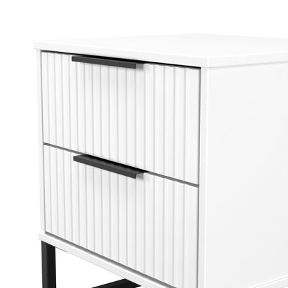 Fluted Bedside Table White 2 Drawers 60cm