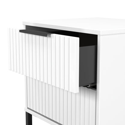 Fluted Bedside Table White 2 Drawers 60cm