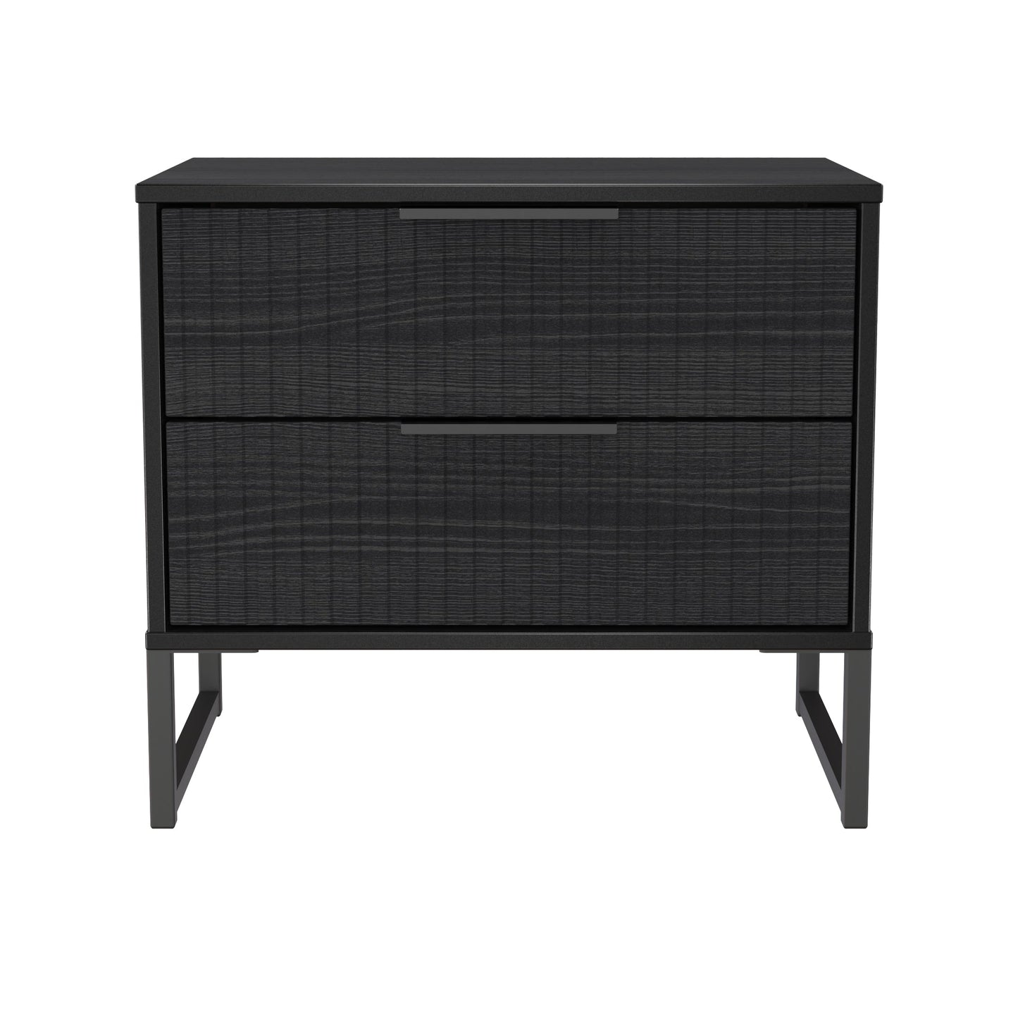 Fluted Side Table Black 2 Drawers 60cm