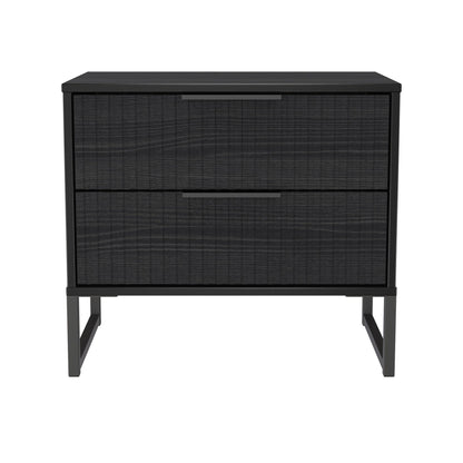 Fluted Side Table Black 2 Drawers 60cm