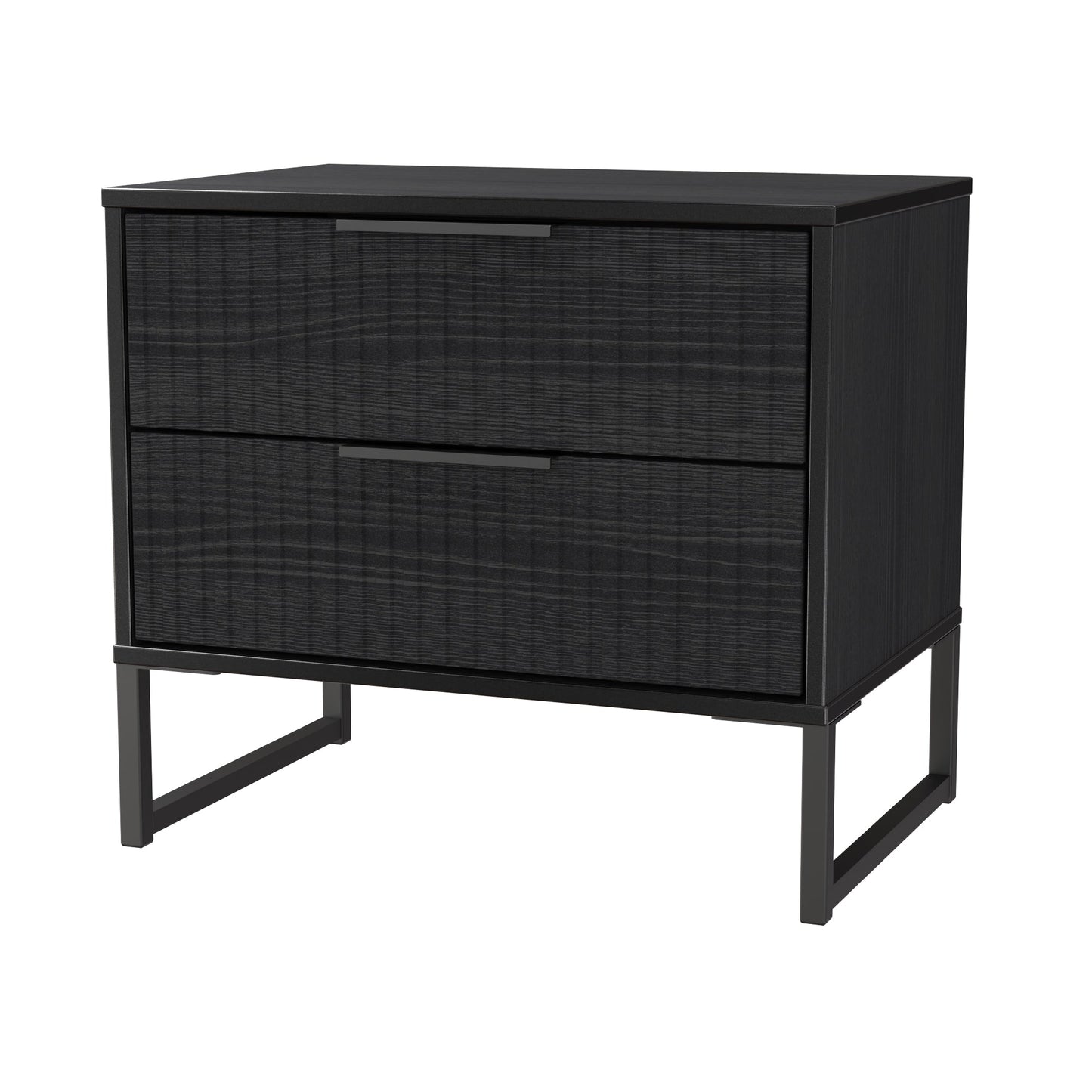Fluted Side Table Black 2 Drawers 60cm