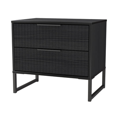 Fluted Side Table Black 2 Drawers 60cm