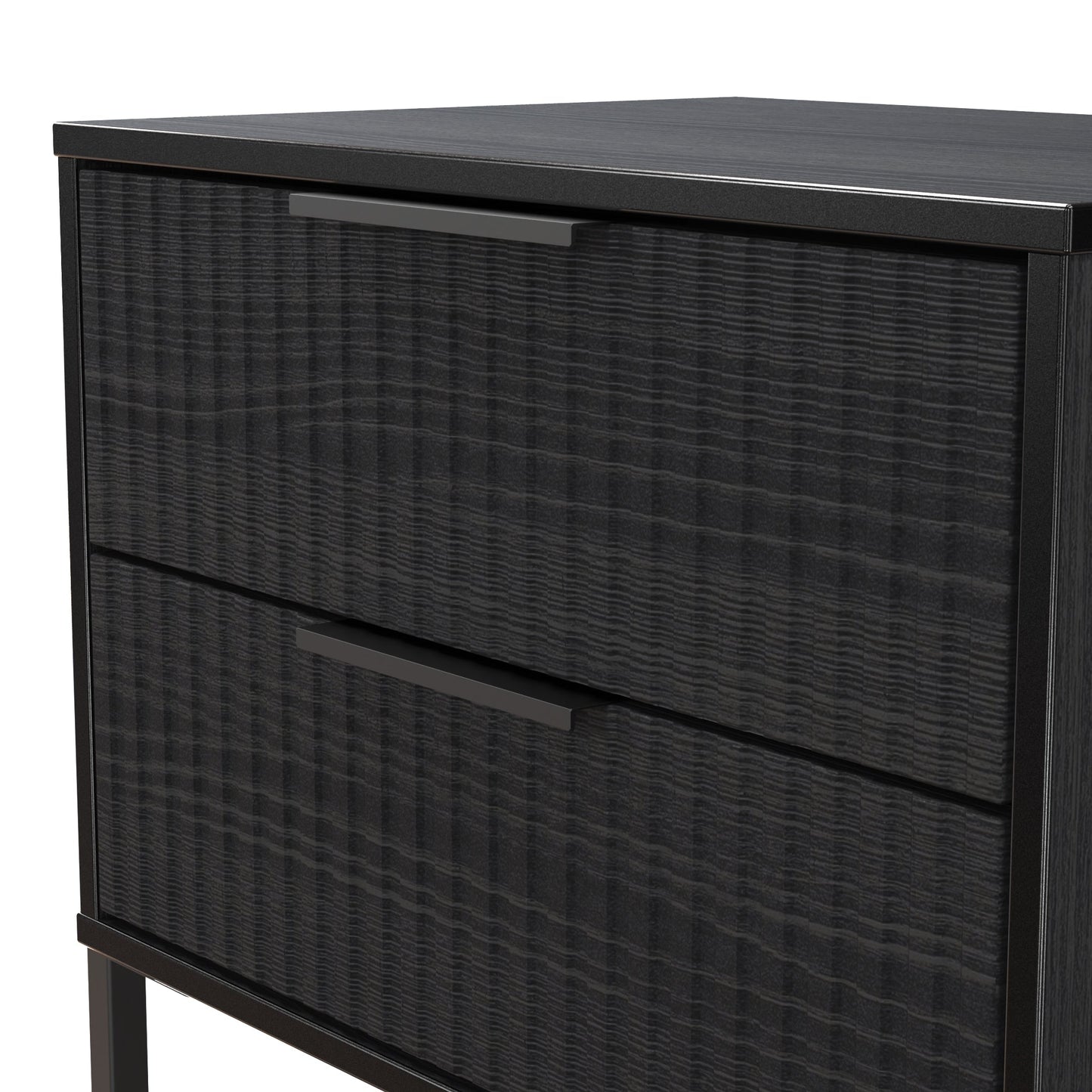 Fluted Side Table Black 2 Drawers 60cm