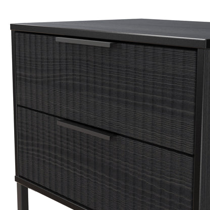 Fluted Side Table Black 2 Drawers 60cm