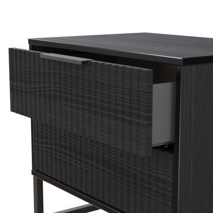 Fluted Side Table Black 2 Drawers 60cm