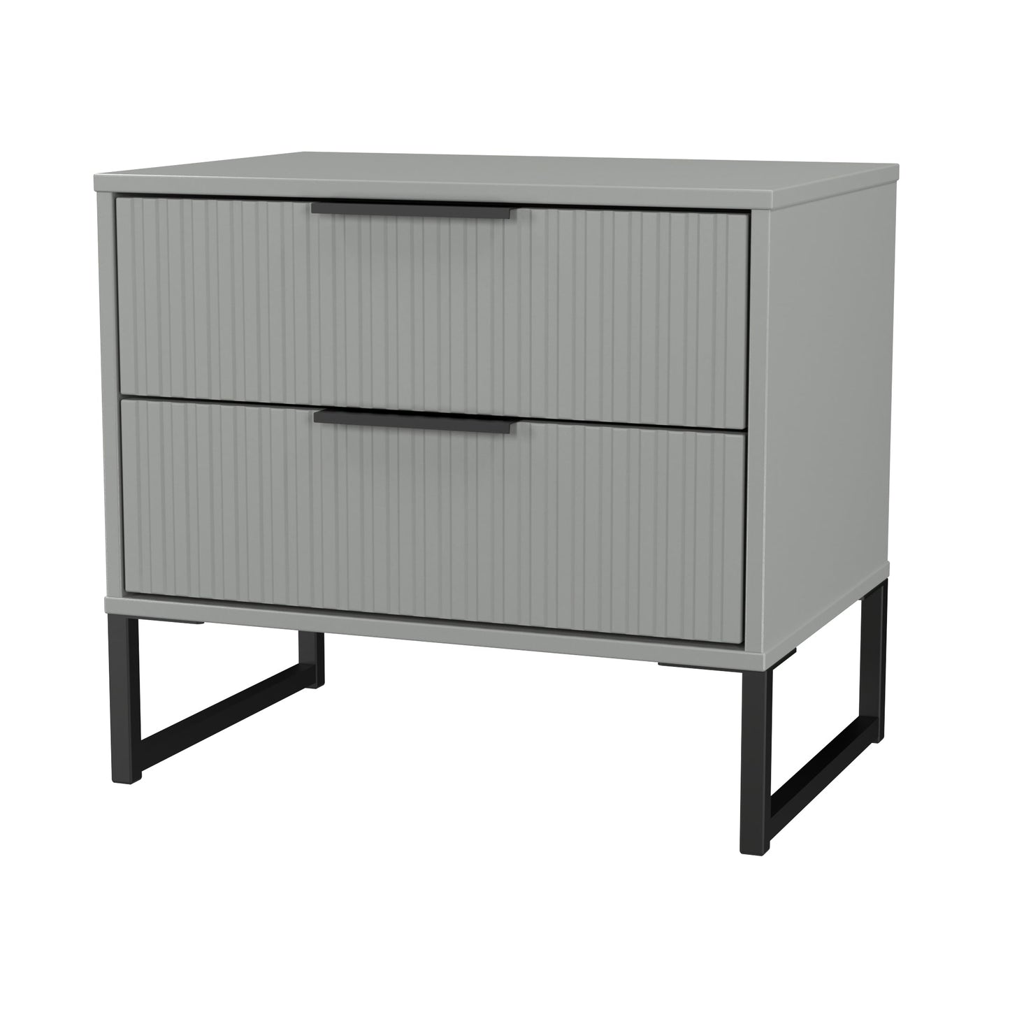 Fluted Side Table Grey 2 Drawers 60cm