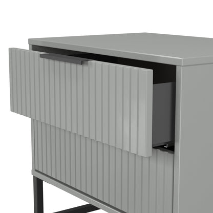 Fluted Side Table Grey 2 Drawers 60cm