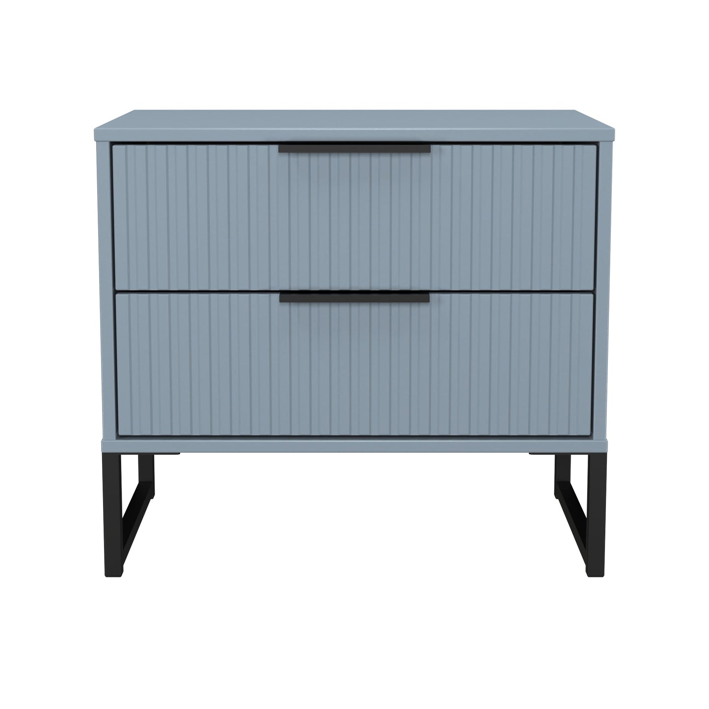 Fluted Side Table Light Blue 2 Drawers 60cm