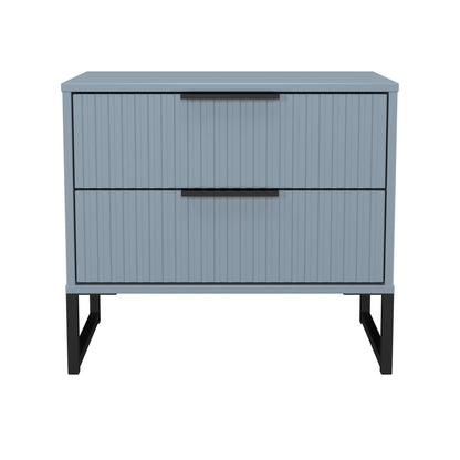 Fluted Side Table Light Blue 2 Drawers 60cm