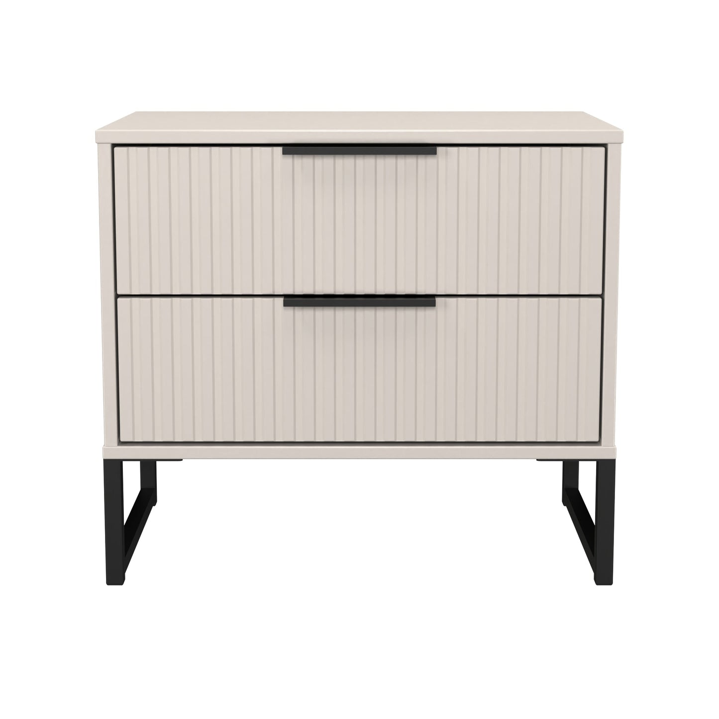 Fluted Side Table Off-White 2 Drawers 60cm