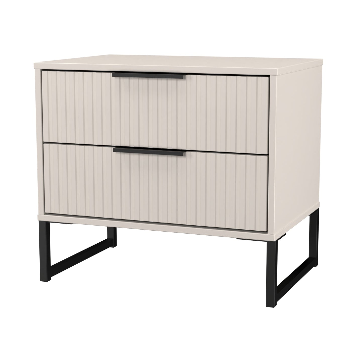 Fluted Side Table Off-White 2 Drawers 60cm