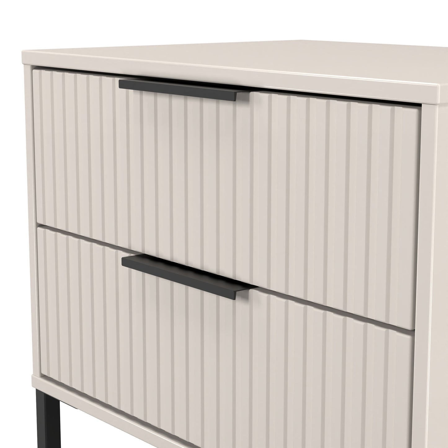 Fluted Side Table Off-White 2 Drawers 60cm