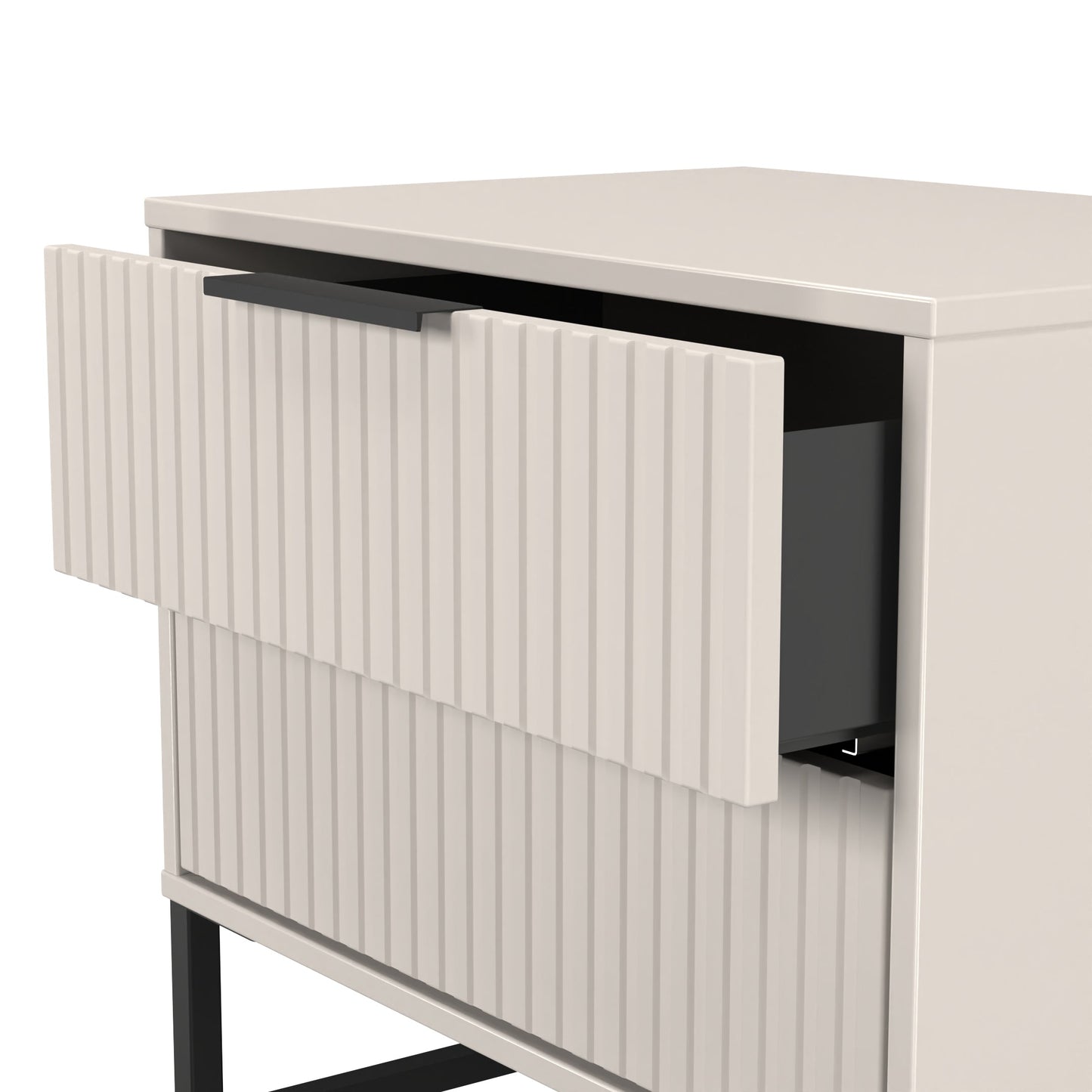 Fluted Side Table Off-White 2 Drawers 60cm