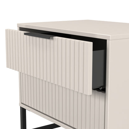 Fluted Side Table Off-White 2 Drawers 60cm