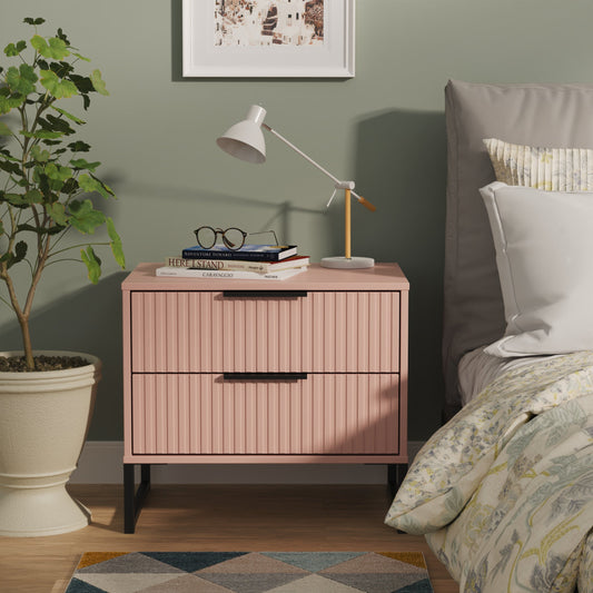 Fluted Side Table Pink 2 Drawers 60cm
