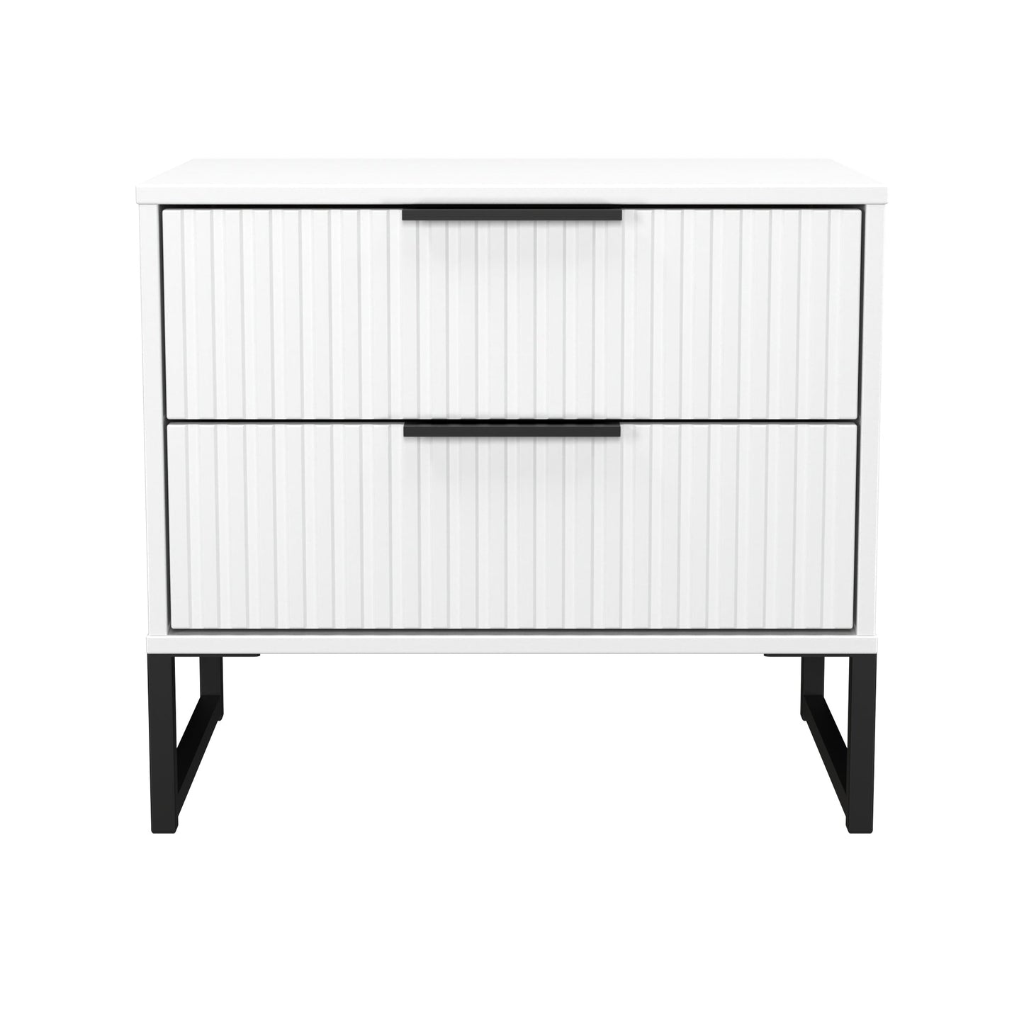 Fluted Side Table White 2 Drawers 60cm
