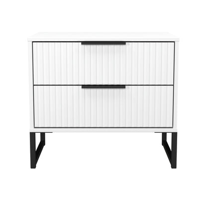 Fluted Side Table White 2 Drawers 60cm