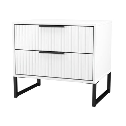 Fluted Side Table White 2 Drawers 60cm