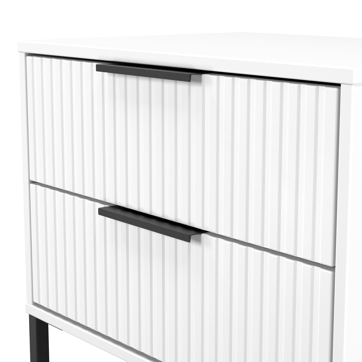 Fluted Side Table White 2 Drawers 60cm