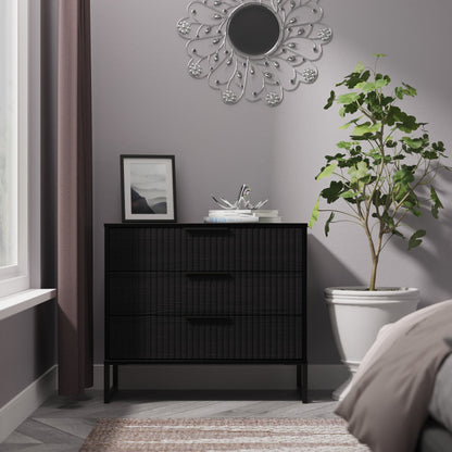 Fluted Chest of Drawers Black 3 Drawers 77cm